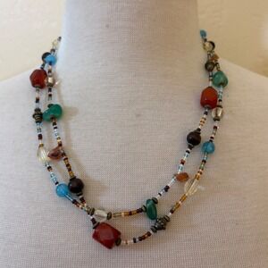 Unbranded Boho Multi Strand Beaded Necklace Long Earth Tone Mixed Media J1237‎